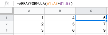 ตัวอย่าง ARRAYFORMULA