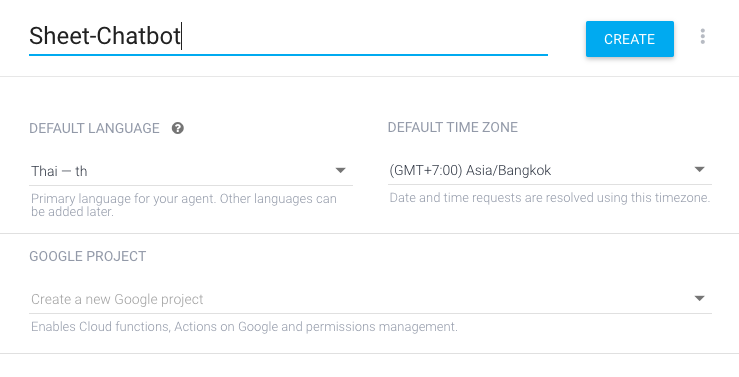 สร้าง Project บน Dialogflow