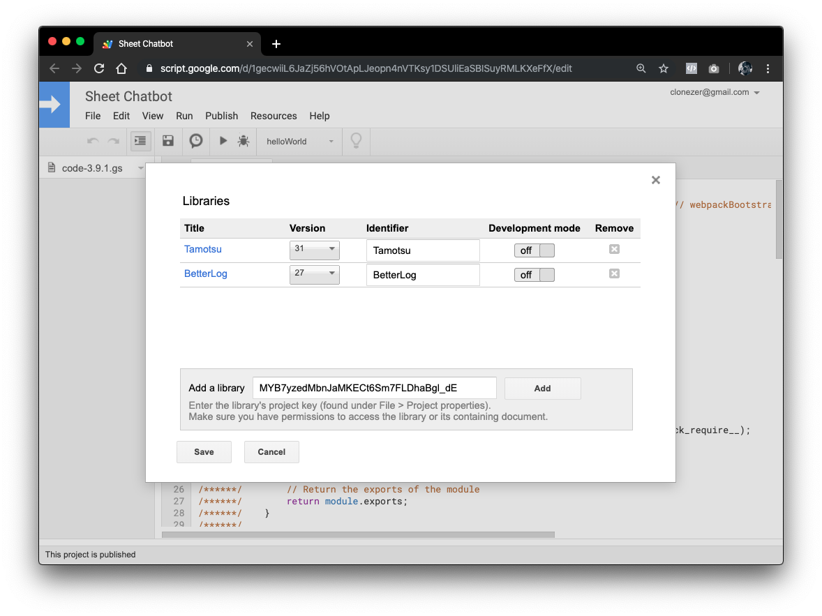 ติดตั้ง Libraries ให้ app script
